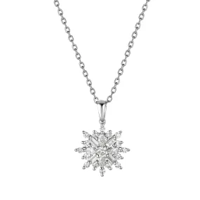 14K White Gold Round Diamond Snowflake pendant