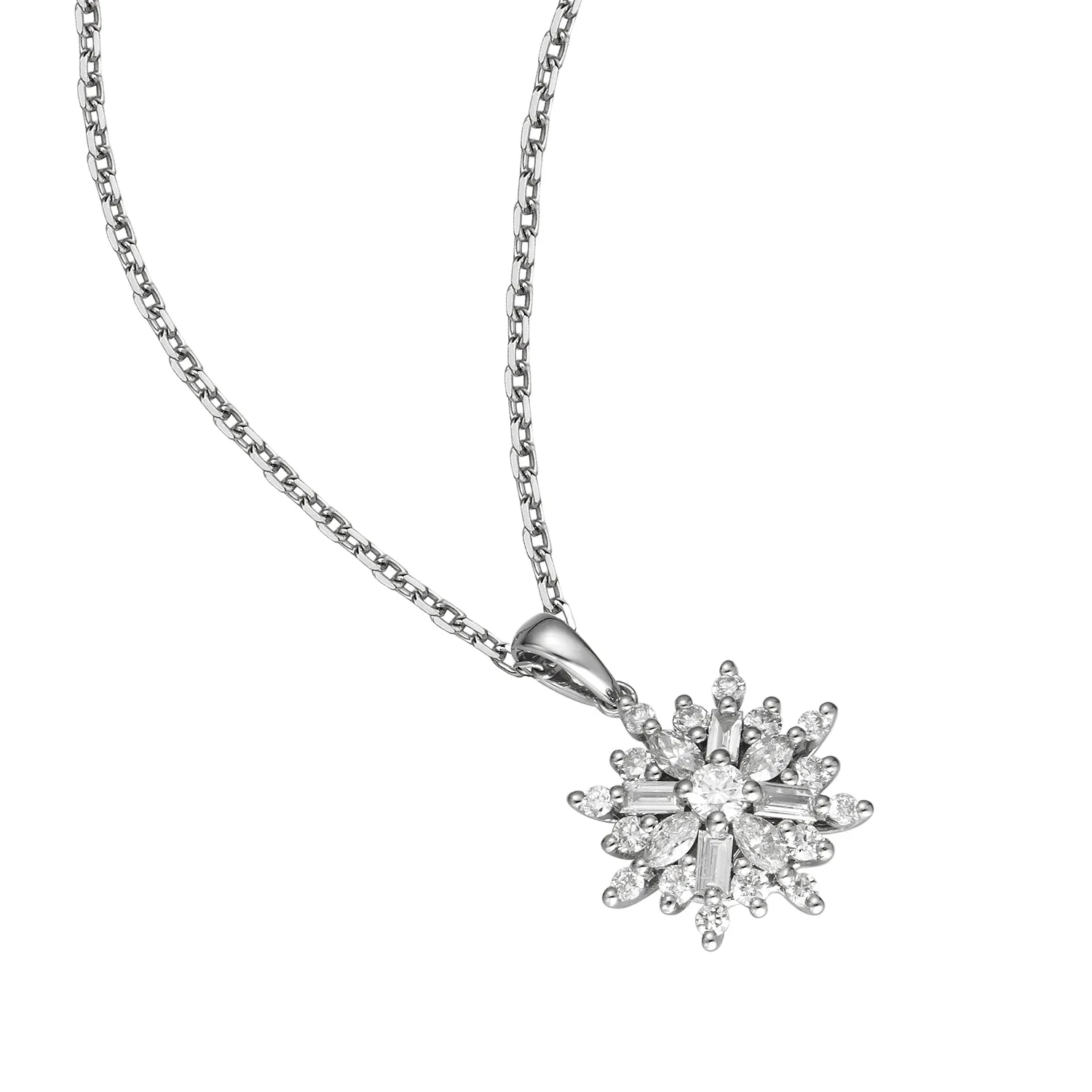 14K White Gold Round Diamond Snowflake pendant