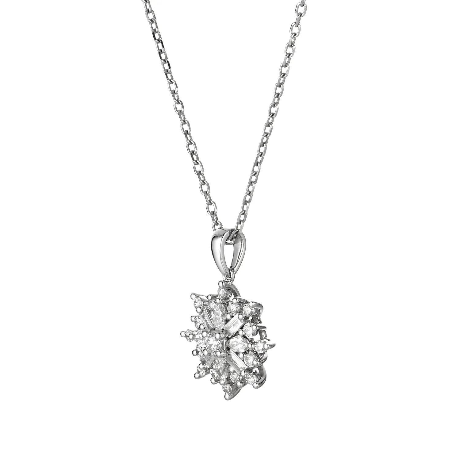 14K White Gold Round Diamond Snowflake pendant