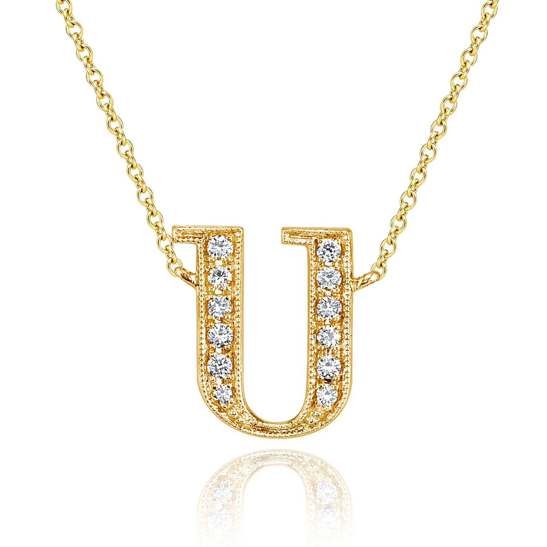 14K Yellow Gold Armenian Initial Diamond Necklace