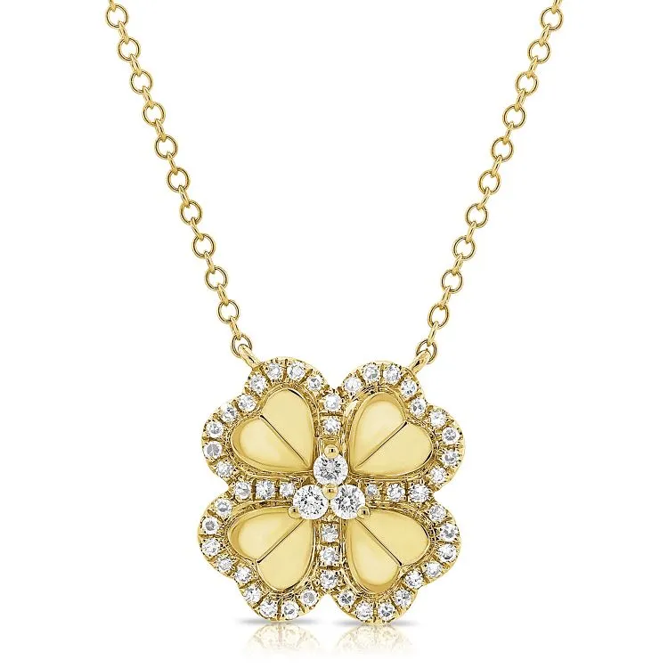 14K Yellow Gold Diamond Clover Necklace