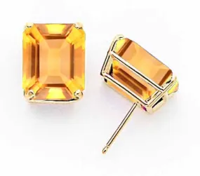 14k Yellow Gold Emerald Cut Citrine Earring