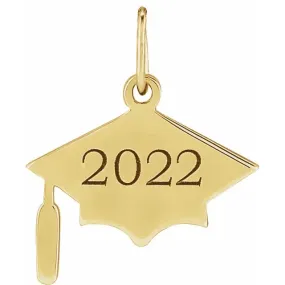 14K Yellow Gold Engravanle Graduation Cap Pendant