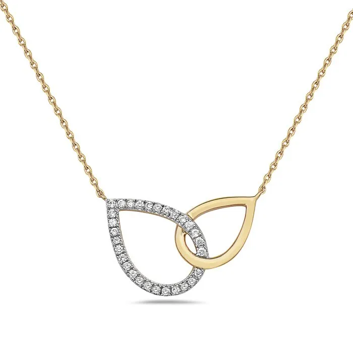 14K Yellow Gold Teardrop Shape Diamond Necklace