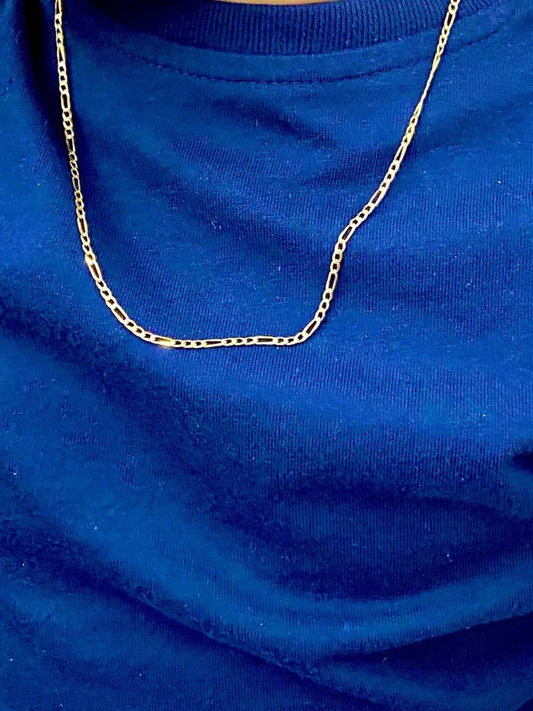 14K Yellow Gold Two Tone Figaro Link Chain Necklace for Baby Kids 18" Diamond Cut