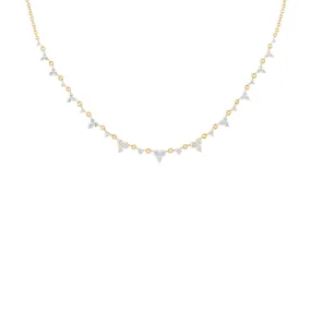 14KT GOLD DIAMOND THREE STONE TRIANGLE NECKLACE