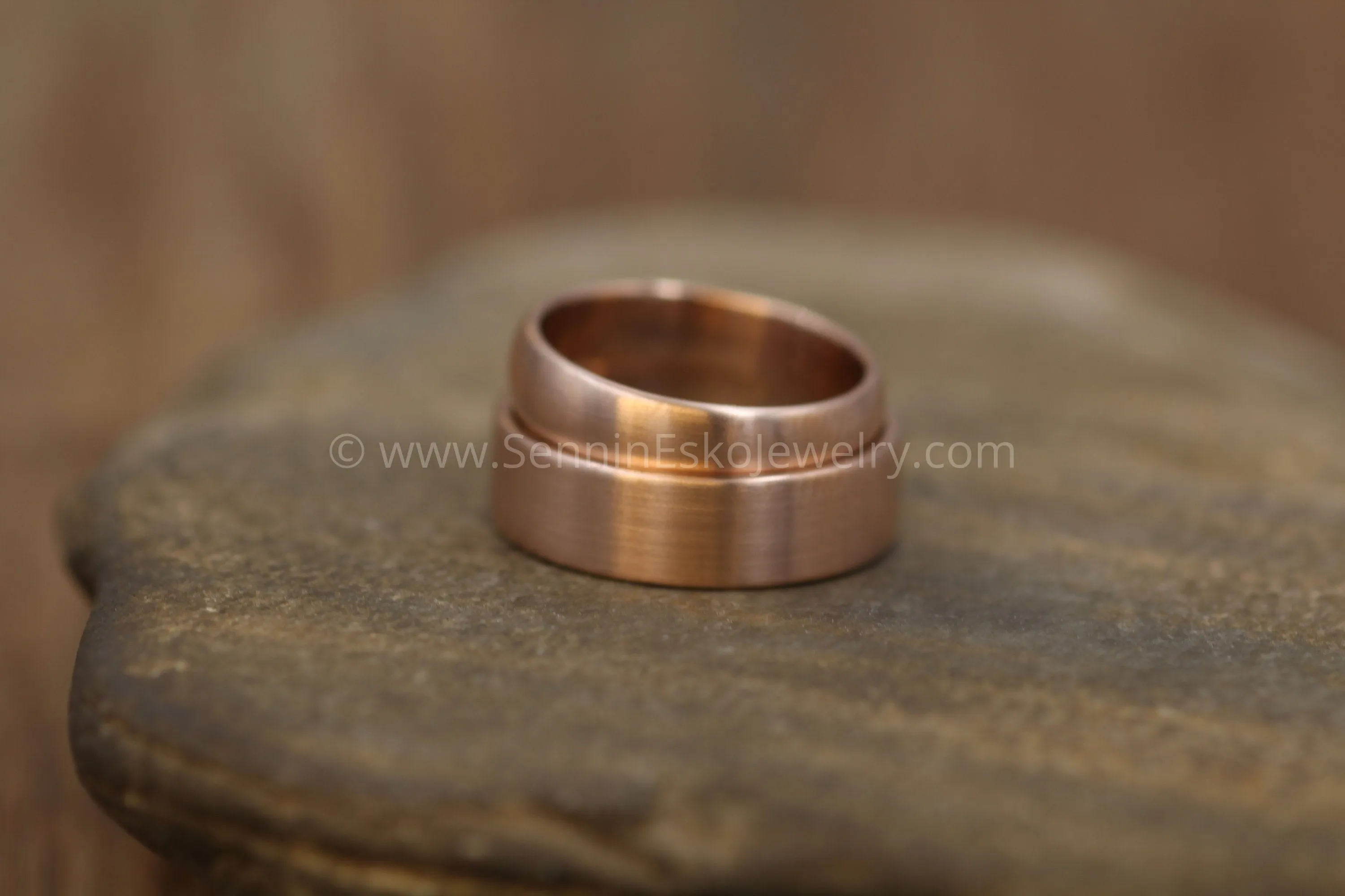 14kt Rose Gold 6x1.2mm Flat & 4.5x1.4mm Half Round Matte Rose Gold Wedding Band SET