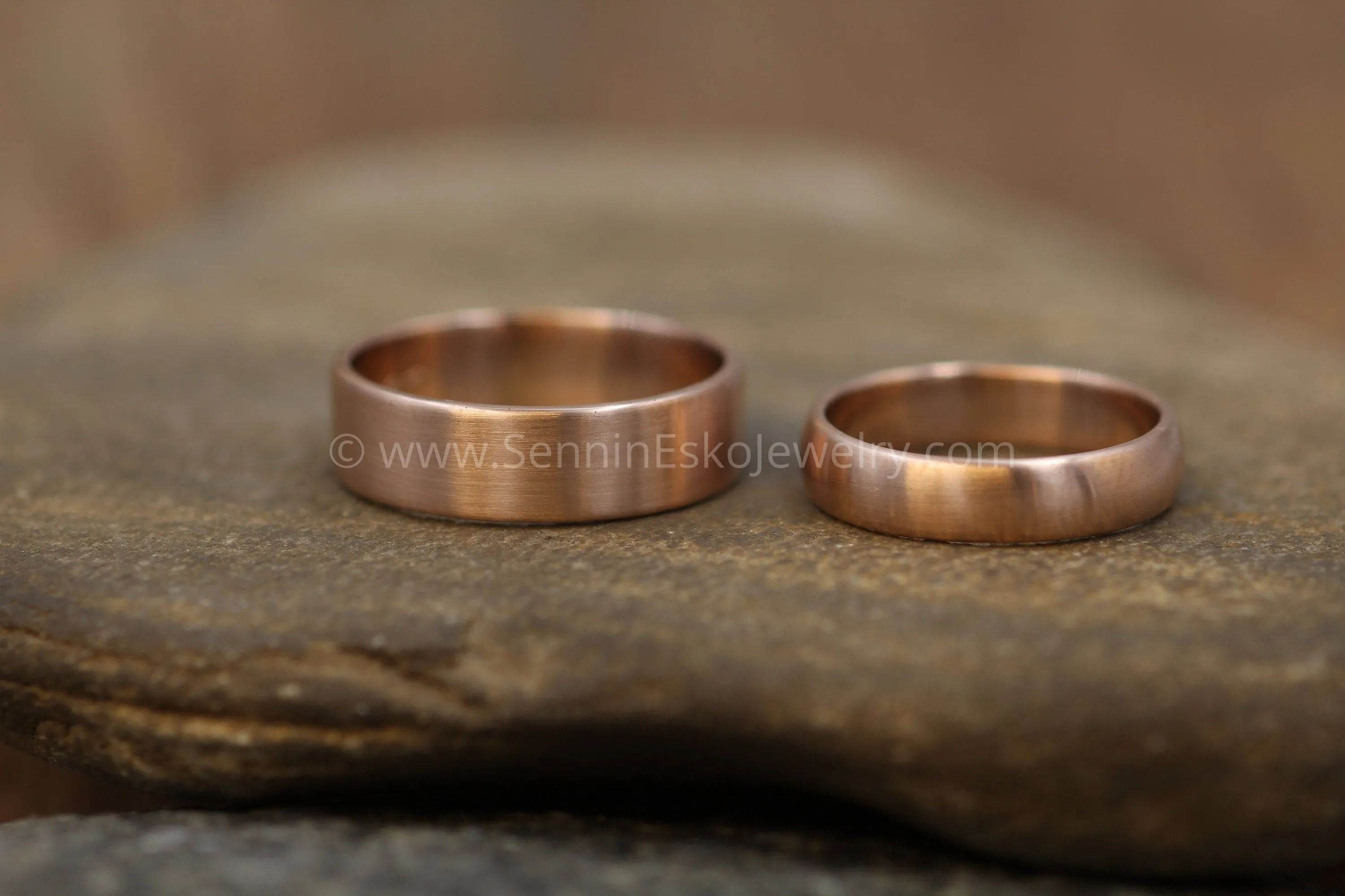 14kt Rose Gold 6x1.2mm Flat & 4.5x1.4mm Half Round Matte Rose Gold Wedding Band SET