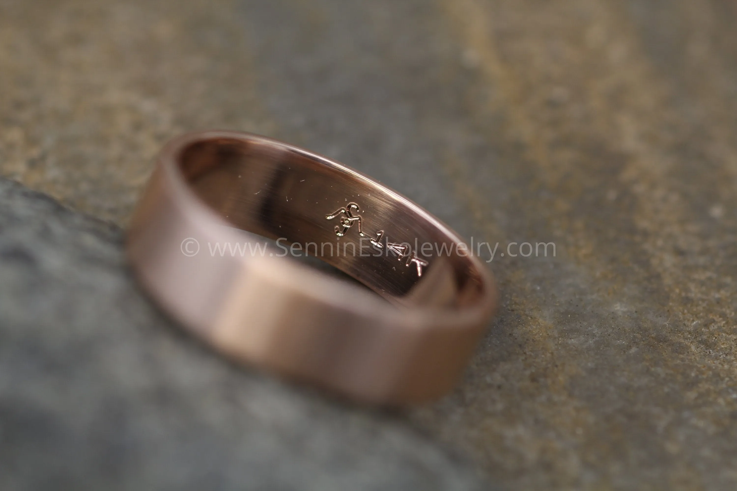 14kt Rose Gold 6x1.2mm Flat & 4.5x1.4mm Half Round Matte Rose Gold Wedding Band SET