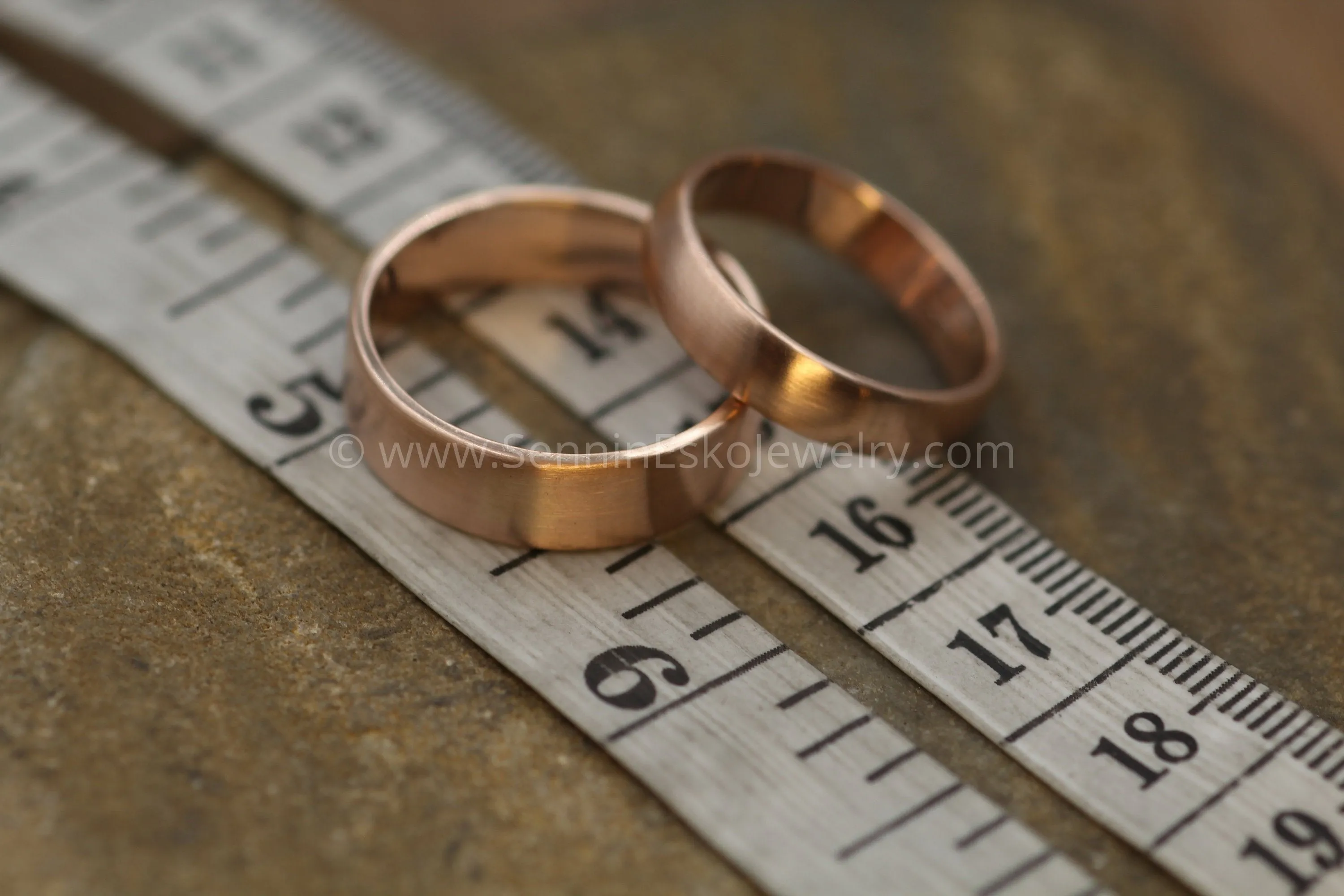 14kt Rose Gold 6x1.2mm Flat & 4.5x1.4mm Half Round Matte Rose Gold Wedding Band SET