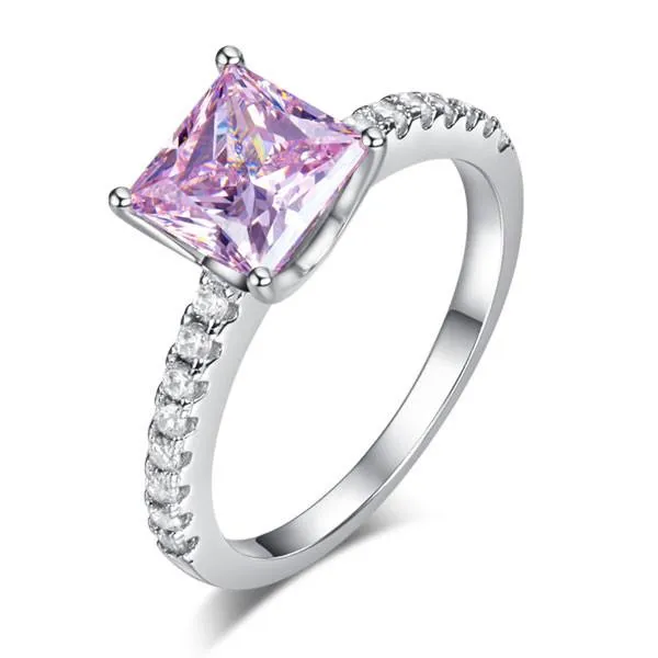 1.5 Ct Fancy Pink Simulated Diamond 925 Sterling Silver Wedding Ring Promise Anniversary