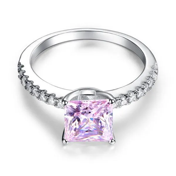 1.5 Ct Fancy Pink Simulated Diamond 925 Sterling Silver Wedding Ring Promise Anniversary