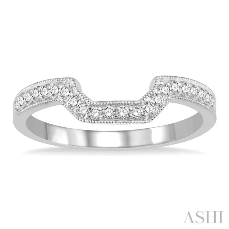 1/5 ctw Trough Shape Center Round Cut Diamond Wedding Band in 14K White Gold