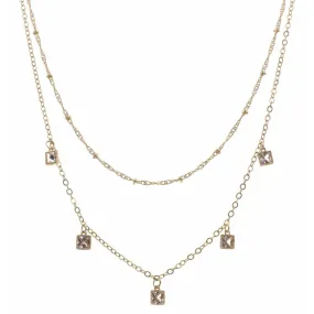 16" Double Layer Square Rhinestone Necklace, 3" Ext.