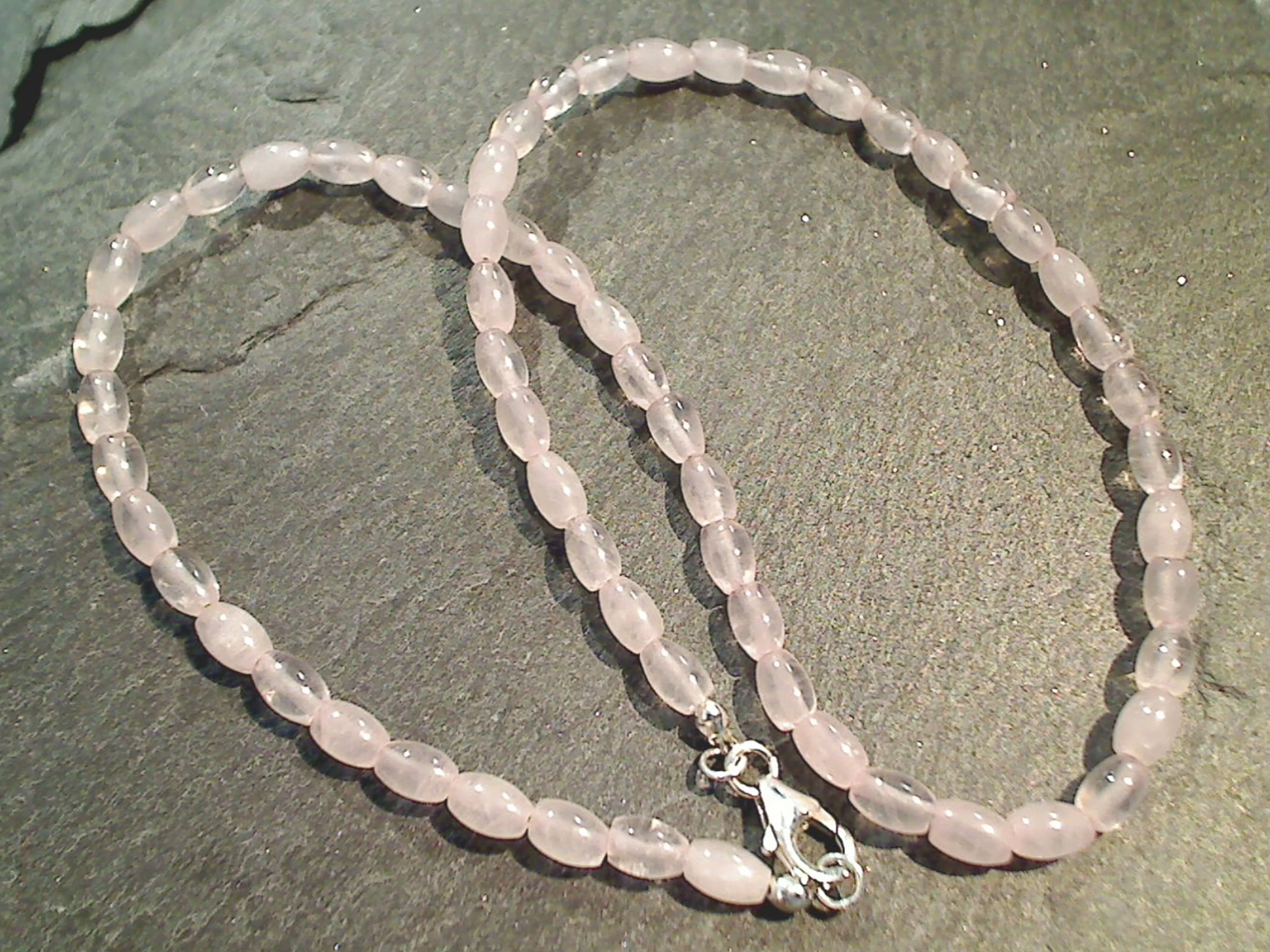 16" Rose Quartz, Sterling Silver 4MM Ovals Necklace