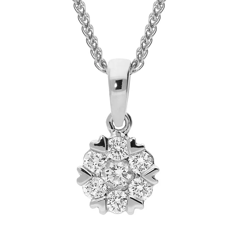 18ct White Gold 0.36ct Diamond Cluster Heart Edged Necklace