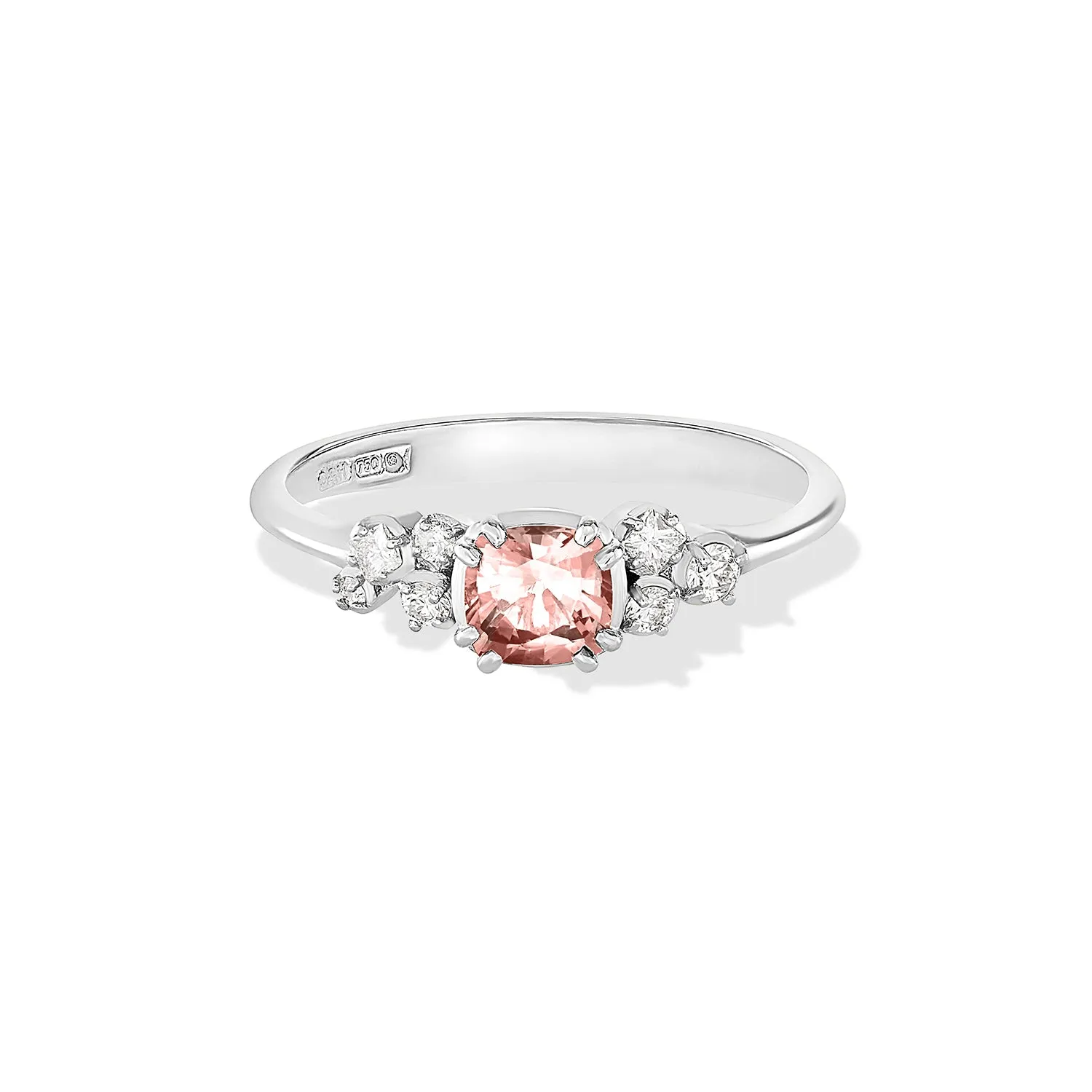 18k 5mm Cushion Morganite & Diamond Stargazer Ring