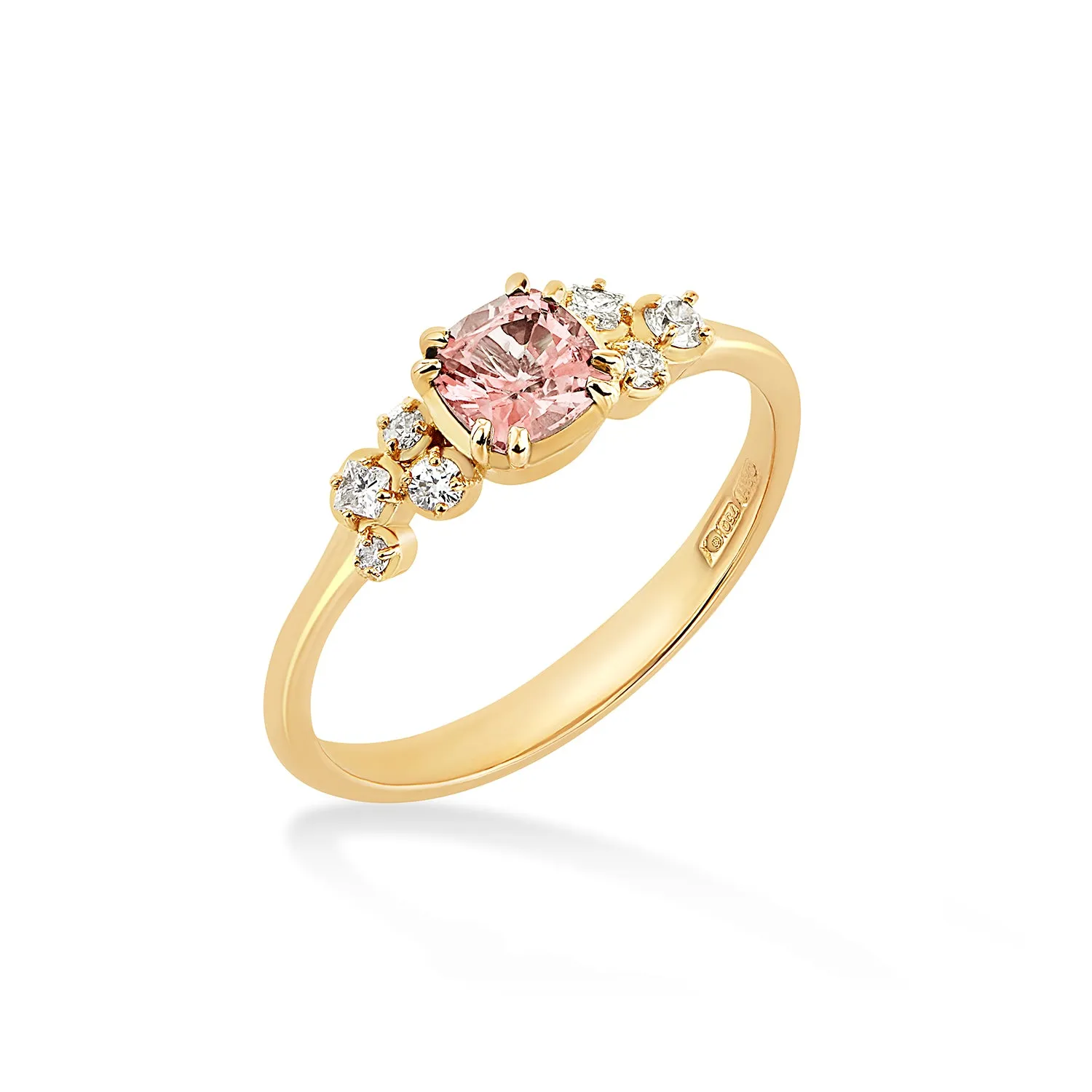 18k 5mm Cushion Morganite & Diamond Stargazer Ring