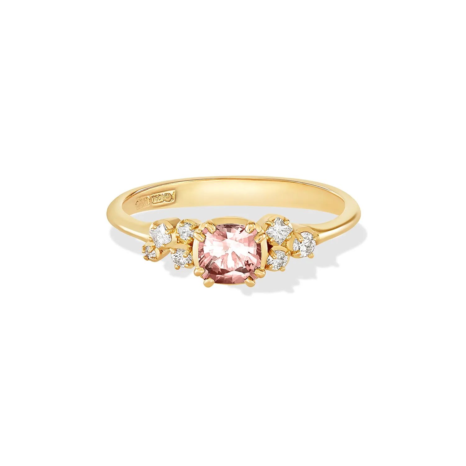 18k 5mm Cushion Morganite & Diamond Stargazer Ring