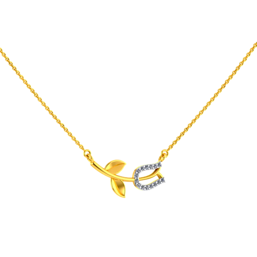 18k Diamond Necklace With A Diamond Studded Tulip Pendant