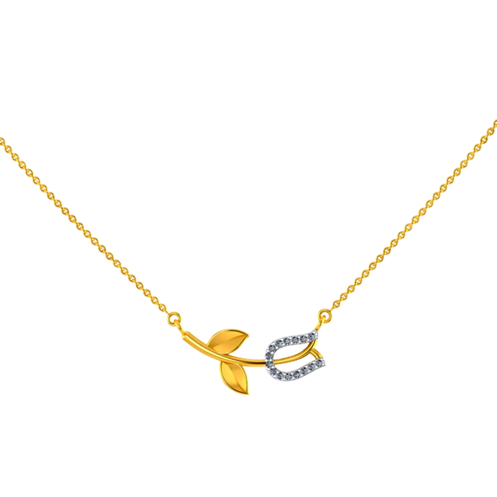 18k Diamond Necklace With A Diamond Studded Tulip Pendant