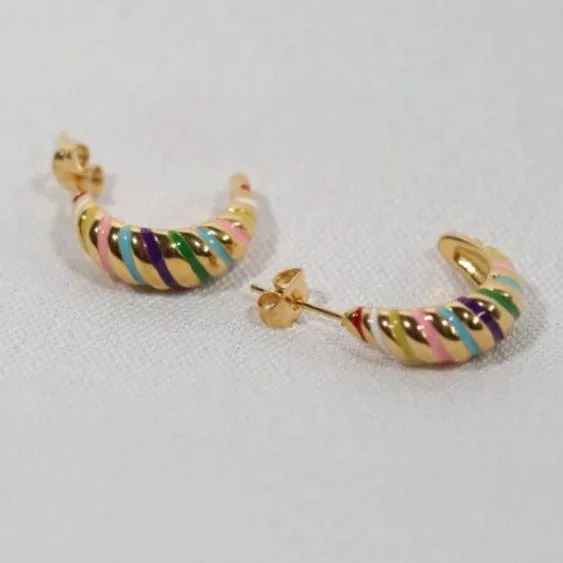 18k Gold-Filled Croissant Enamel Earrings - Gold Earrings for Women