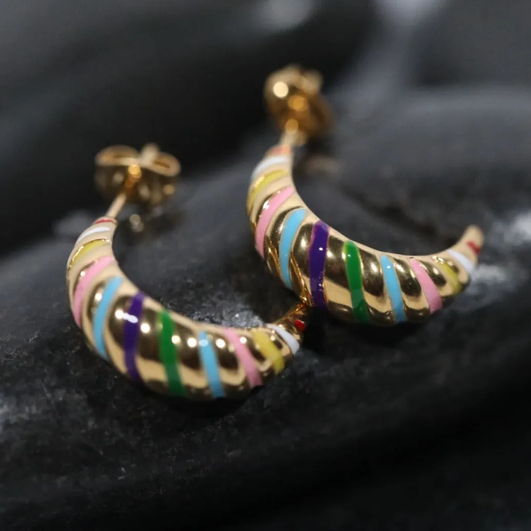 18k Gold-Filled Croissant Enamel Earrings - Gold Earrings for Women