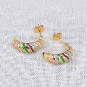 18k Gold-Filled Croissant Enamel Earrings - Gold Earrings for Women