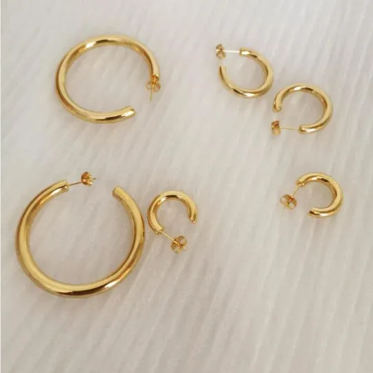 18K Gold-Filled Heavy Large Hoop Earrings