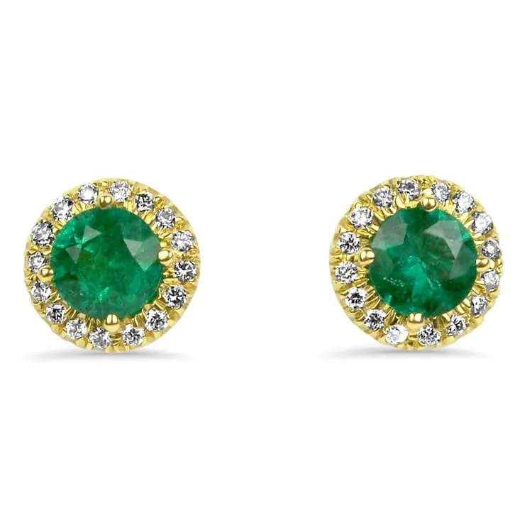 18k Yellow Gold Emerald and Diamond Stud Earrings