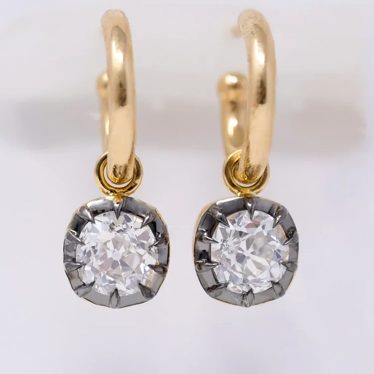 1.96 ct old mine cut collet hoops earrings