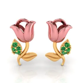 22k Yellow With Green Stone Stud Gold Earrings