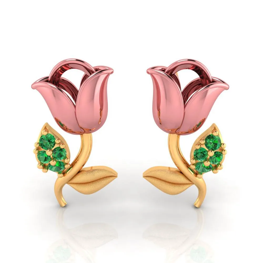 22k Yellow With Green Stone Stud Gold Earrings