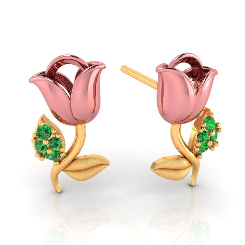 22k Yellow With Green Stone Stud Gold Earrings