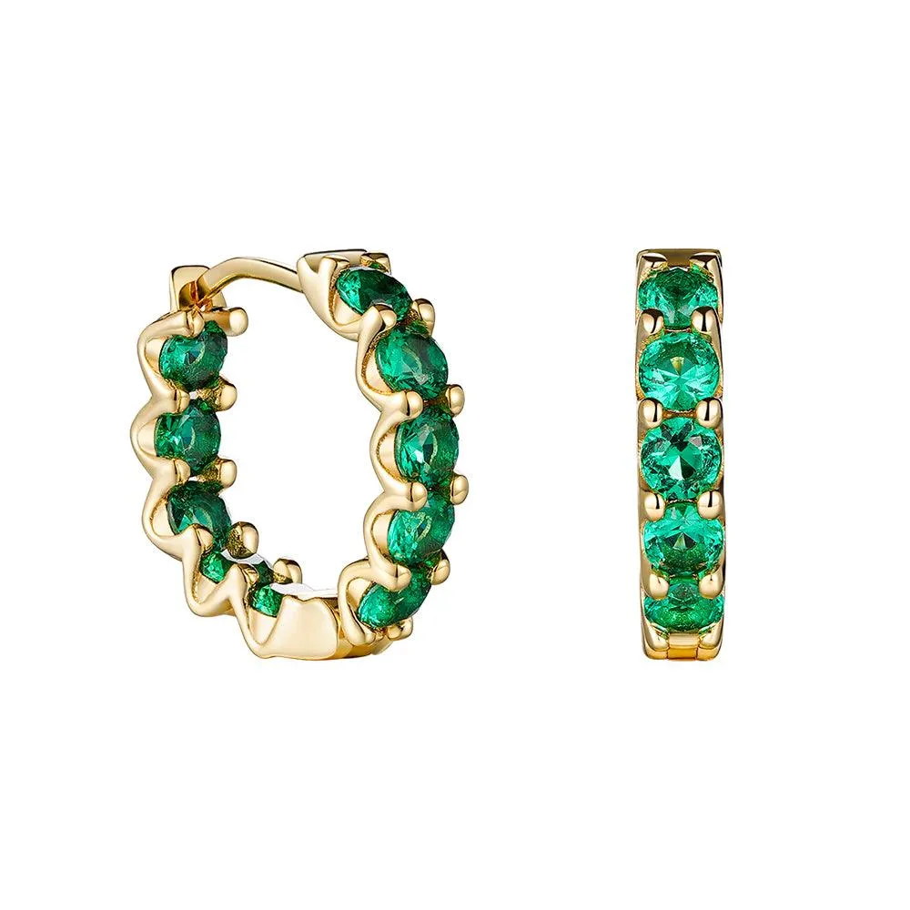 2.4 Ctw Round Emerald Eternity Hoop Earrings