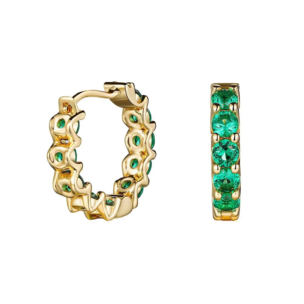 2.4 Ctw Round Emerald Eternity Hoop Earrings