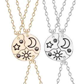 3 Piece Set Sun Moon Star Pendant Necklace Best Friend Bff Friendship Couple Necklace Fashion Jewelry