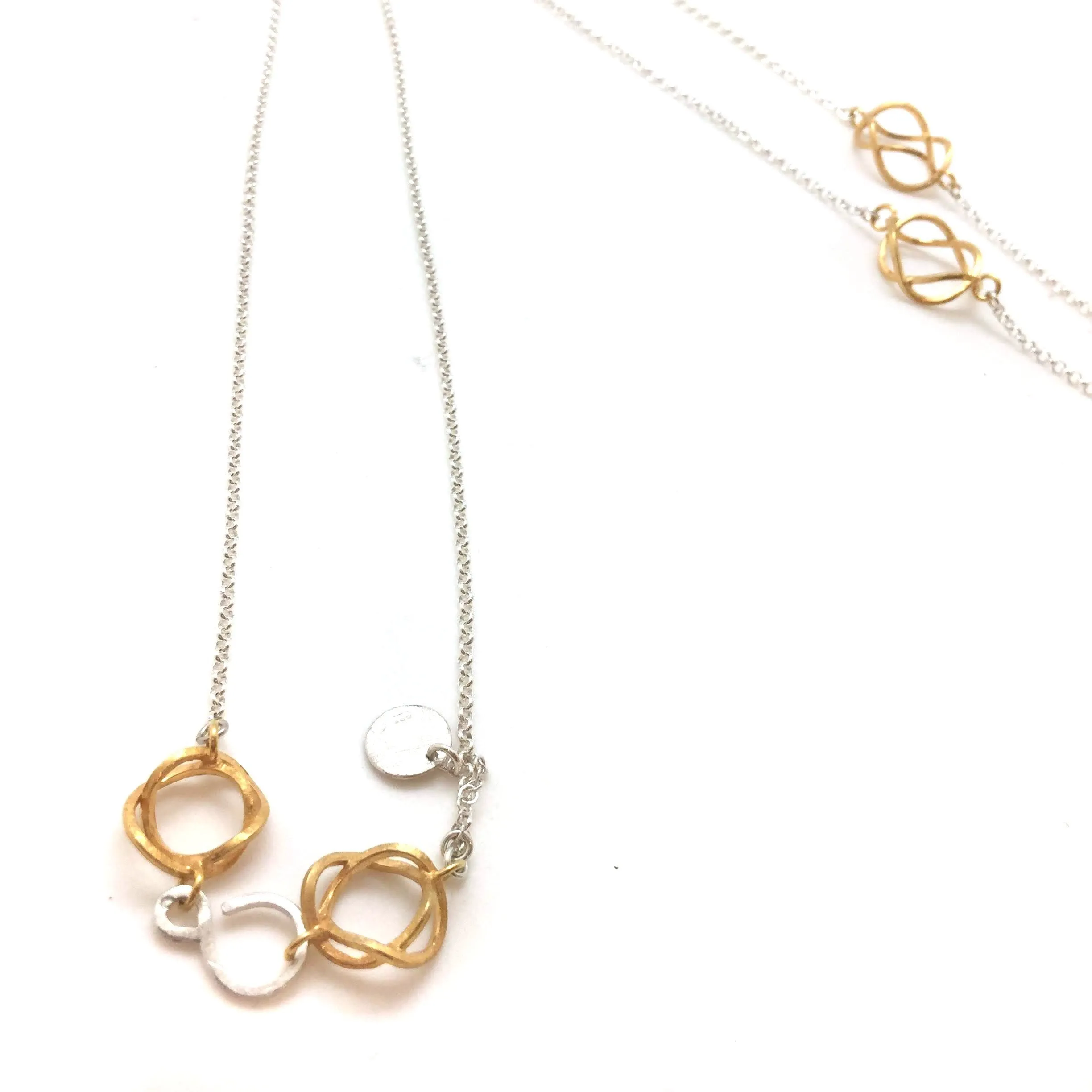 3D Linked Hoop Necklace - Silver and Gold