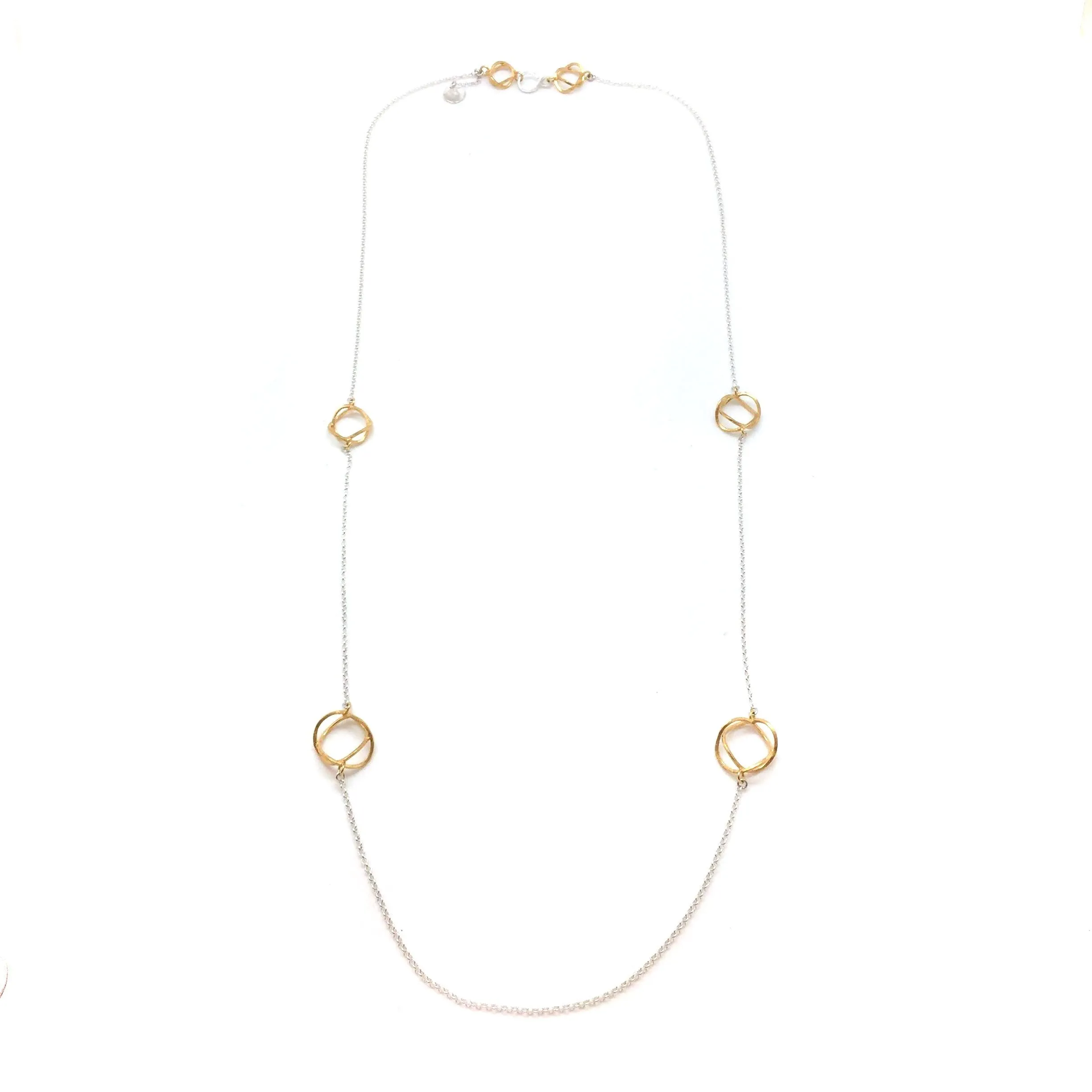 3D Linked Hoop Necklace - Silver and Gold