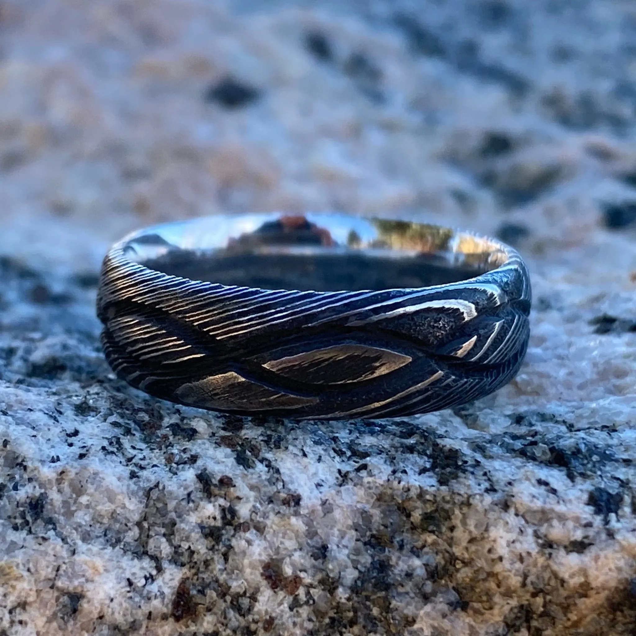 6mm Damascus Steel Mens Ring with Infinity Design- Men's Wedding Bands - Custom Made Mens Wedding Rings