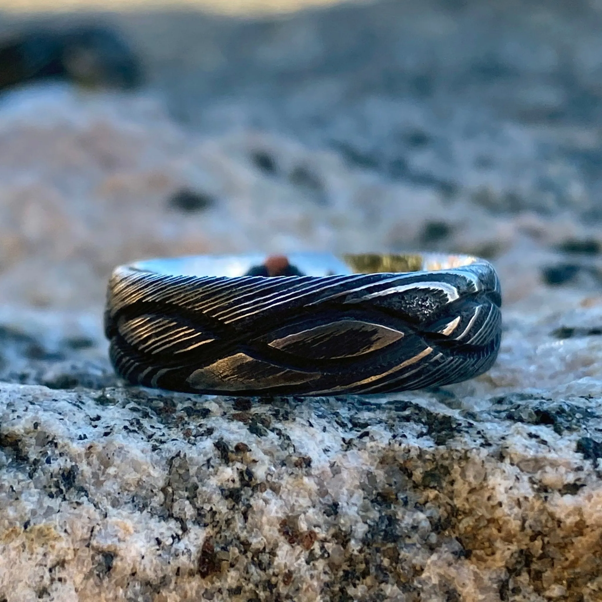 6mm Damascus Steel Mens Ring with Infinity Design- Men's Wedding Bands - Custom Made Mens Wedding Rings