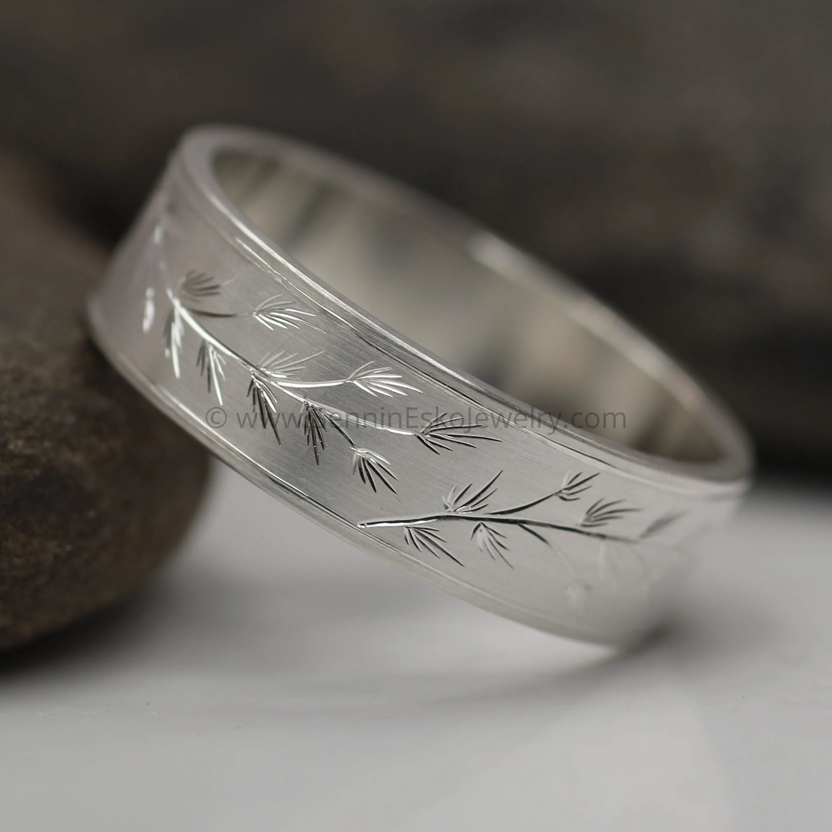 7x1.2mm Pine Sprigs Variation 1 - Silver Bright Cut Engraved Band