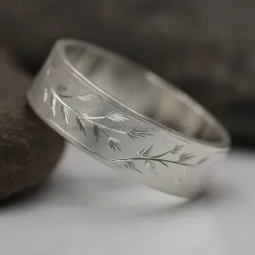 7x1.2mm Pine Sprigs Variation 1 - Silver Bright Cut Engraved Band