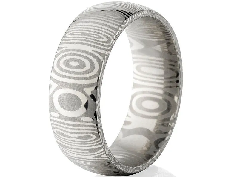 8mm Damascus Steel Wedding Band