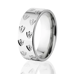 8mm Duck Track Band - 14k White Gold Men's Rings