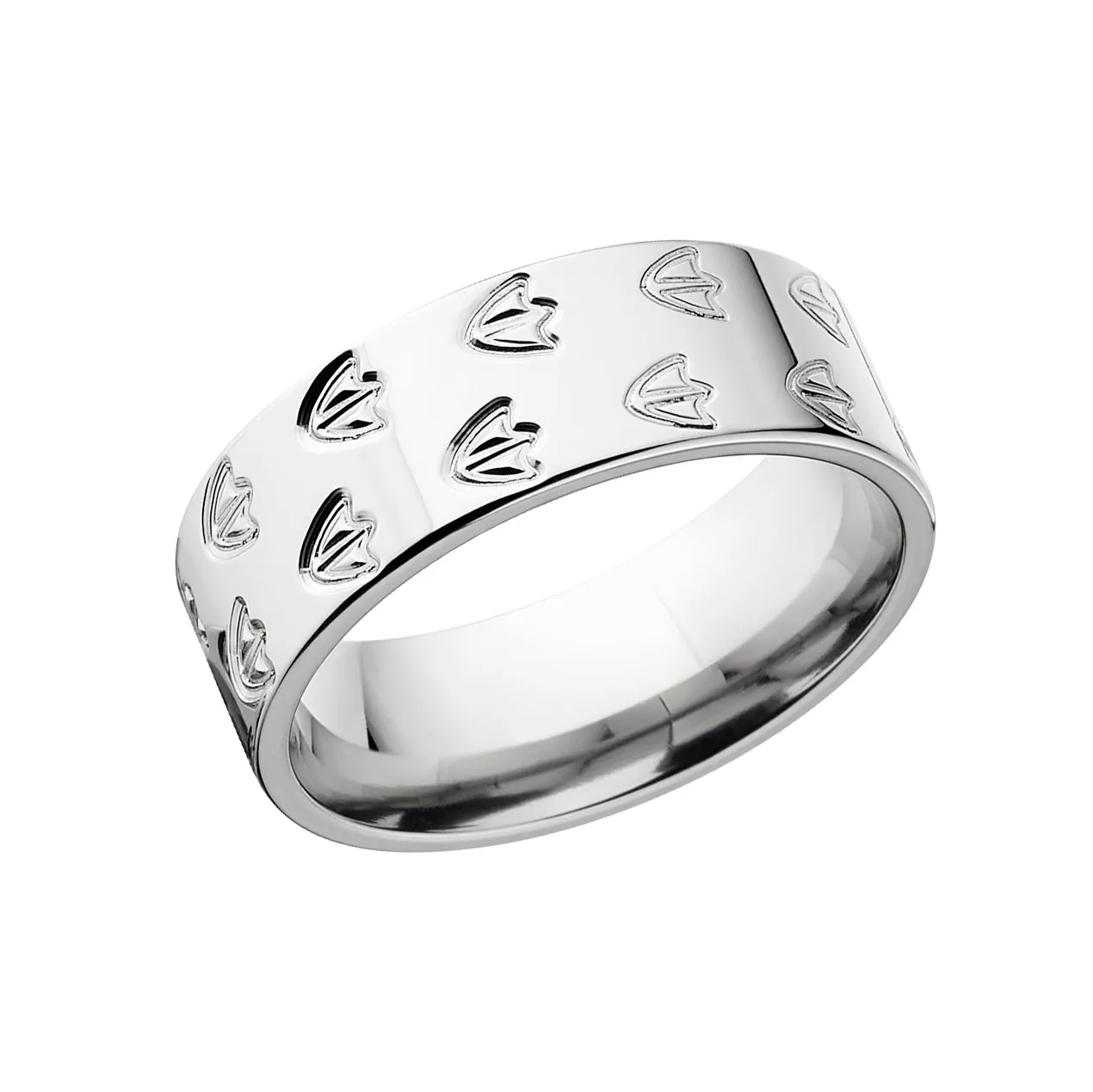 8mm Duck Track Band - 14k White Gold Men's Rings