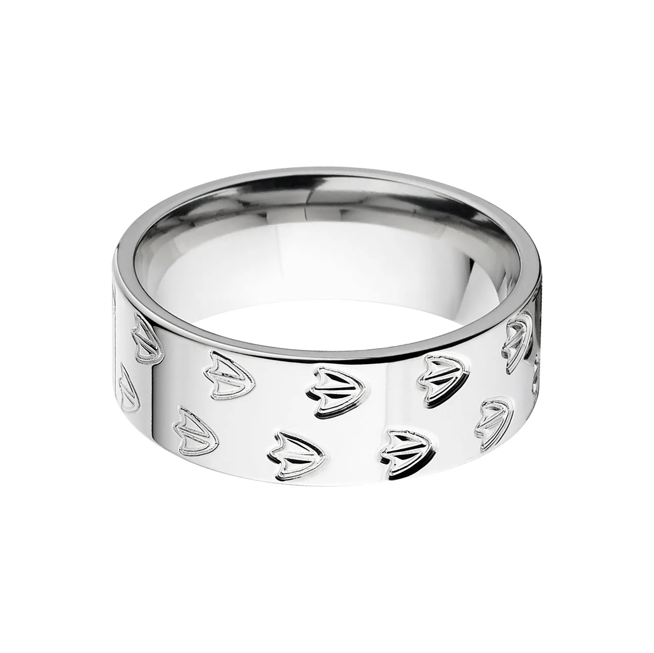 8mm Duck Track Band - 14k White Gold Men's Rings