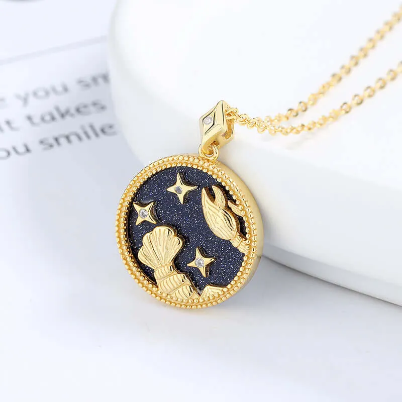 925 Silver Blue Sand Lucky Cancer Necklace