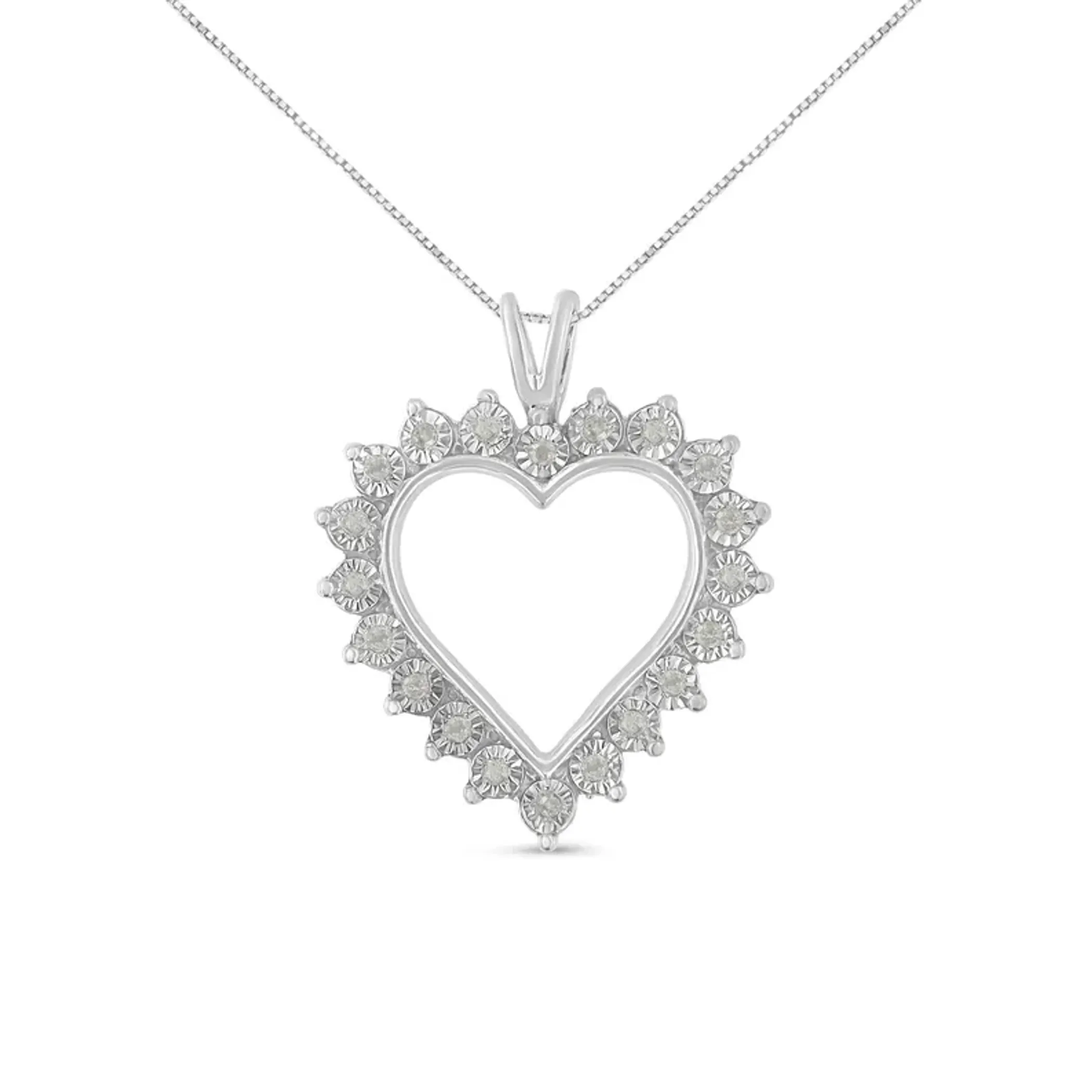 .925 Sterling Silver 1/4 Cttw Miracle Set Diamond Open Heart 18" Pendant Necklace (I-J Color, I3 Clarity)