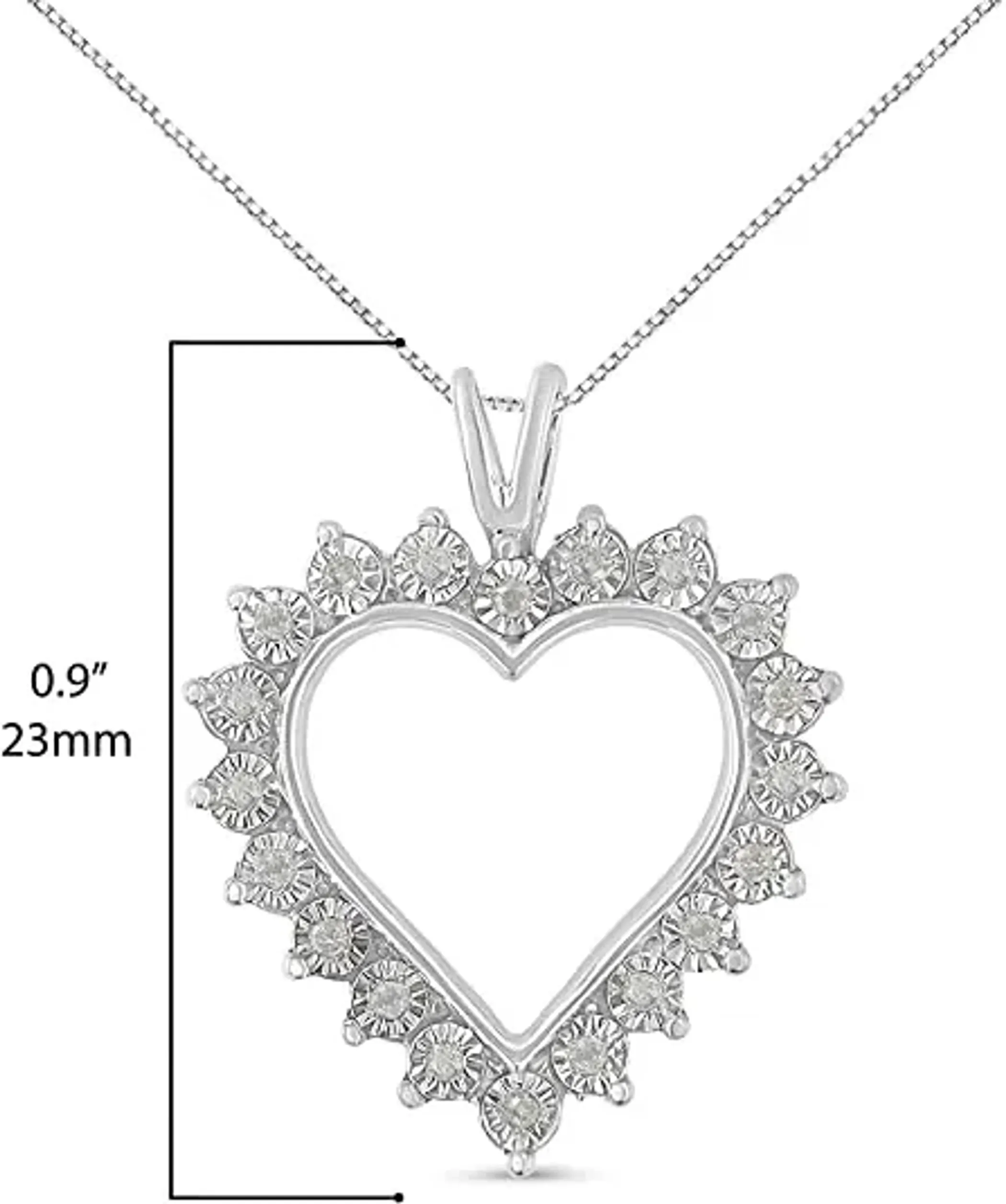 .925 Sterling Silver 1/4 Cttw Miracle Set Diamond Open Heart 18" Pendant Necklace (I-J Color, I3 Clarity)